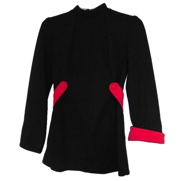 1960s vintage mod top black red shirt size small medium futuristic - Picture 2 of 4